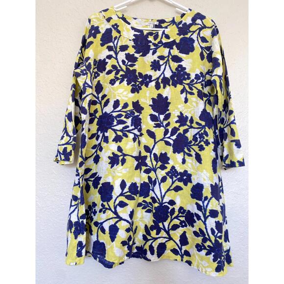 Tyler Boe Dresses & Skirts - Tyler Boe Women's Blue/Yellow Floral Linen Shift Dress Sz S